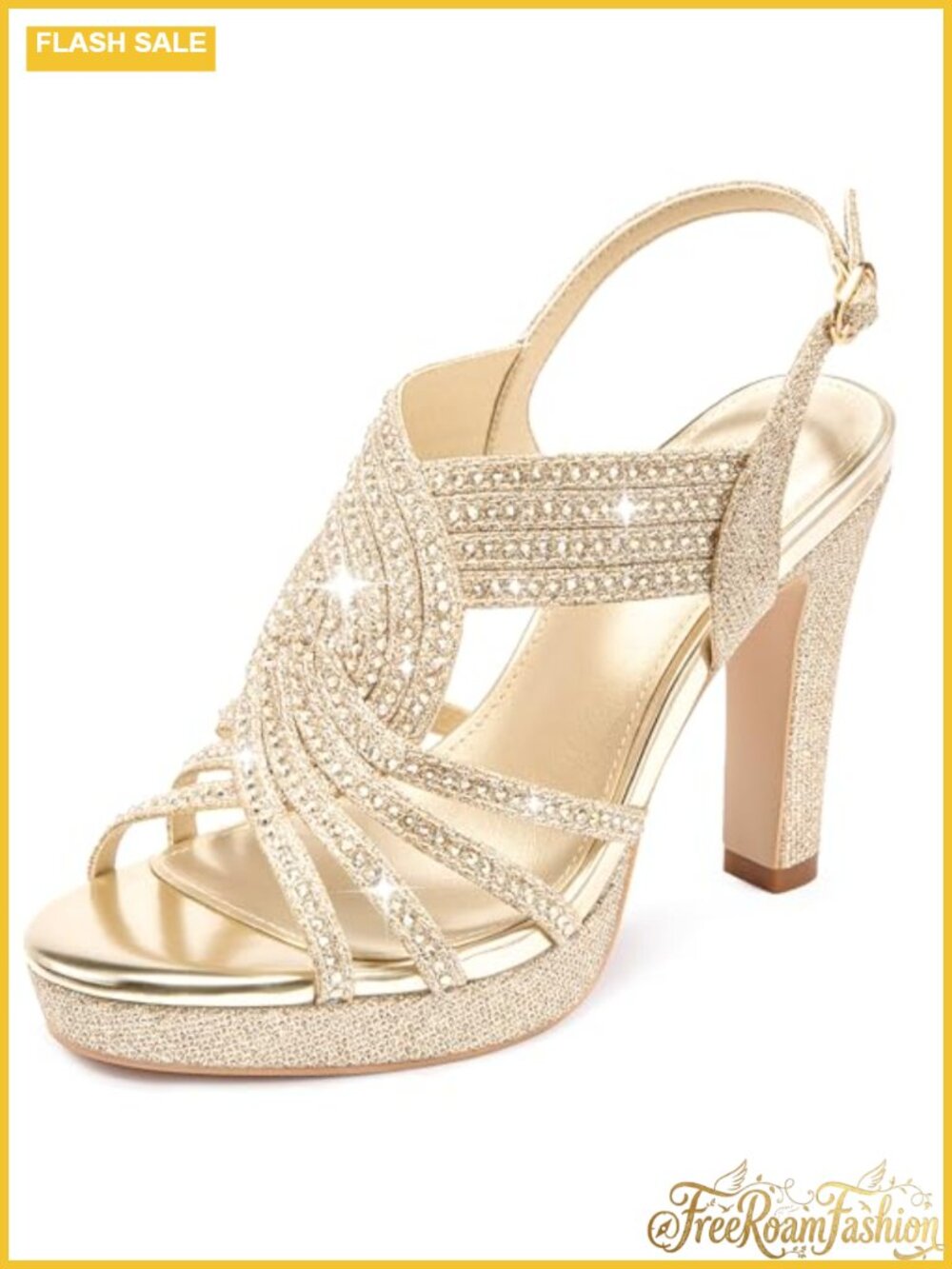 Rhinestone Platform Heeled Sandals Slingback Dressy Party